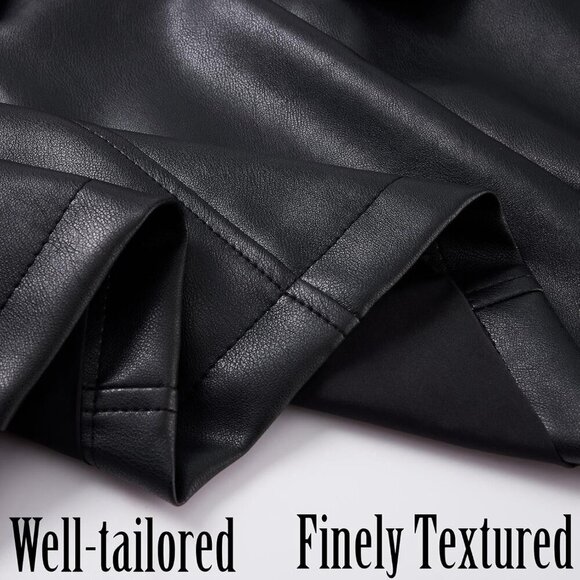 Women Black Leather Blazer Jacket Vegan leather Lapel Button Down Casual Coat - Picture 5 of 6